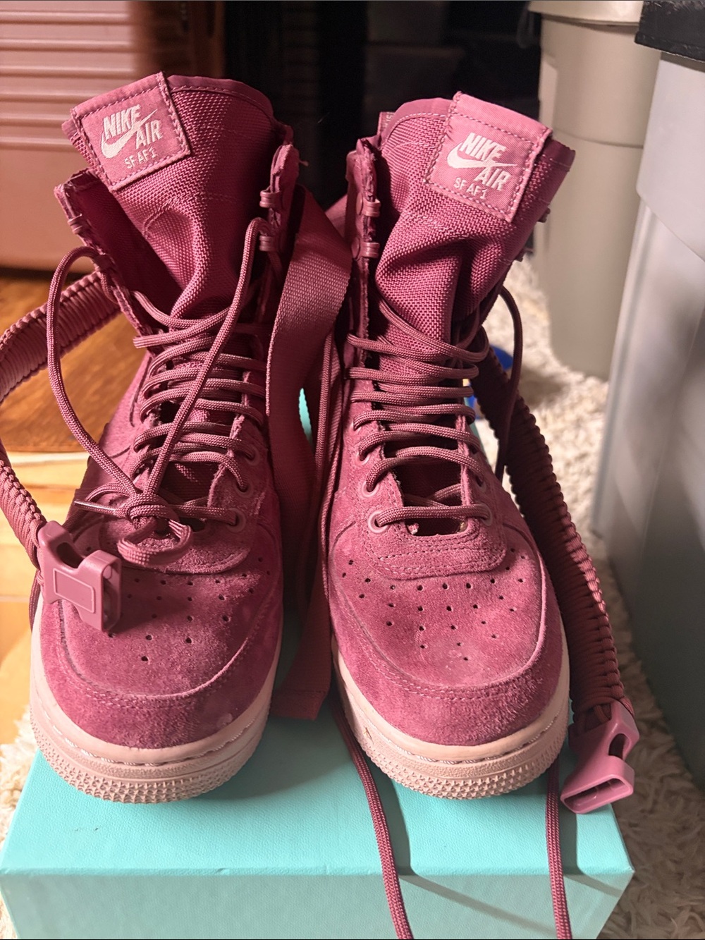 Vintage Nike Women's High-Top Suede Sneakers in Burgundy Pinky